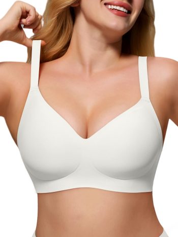 Womens Soft Comfortable No Underwire Bras V Neck Seamless Push Up Bralettes Full Coverage Tshirt Brassiere