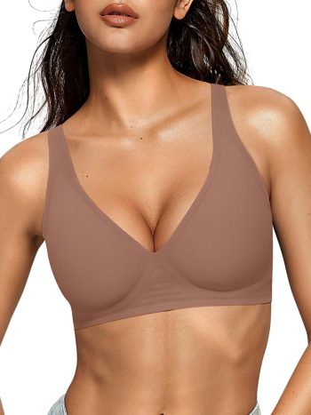 Womens Deep V Bras Wireless Comfortable Bra Supportive No Underwire Bras Tshirt Push Up Bralettes Plunge Seamless Bra